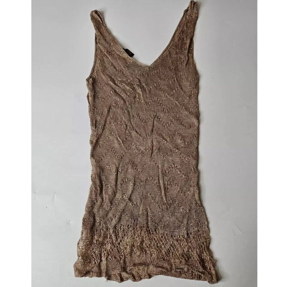 MAG Sleeveless Crochet Tank Top 100% Rayon Women's Small Brown